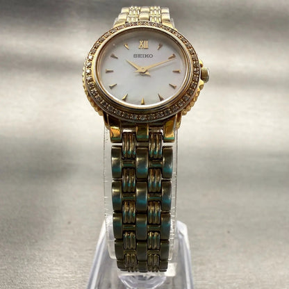 Seiko Watch Women 23mm MOP Dial Gold Tone Diamonds Round 1N00-0KH0 New Battery4