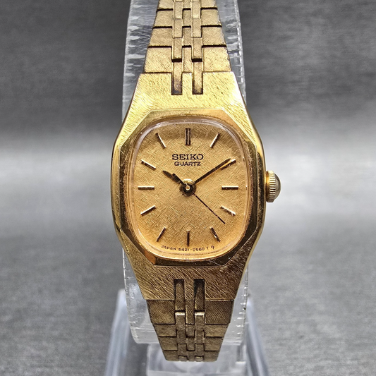 Seiko Watch Women 16mm Gold Dial Gold Tone Oval 5421-5279 New Battery Vintage0