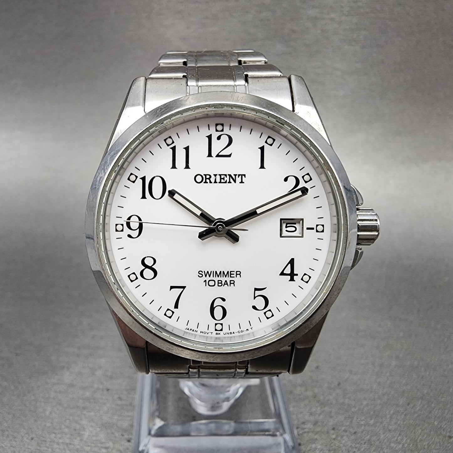 Orient Swimmer Watch Men 36mm White Dial Silver Tone Date Round New Battery ABC0