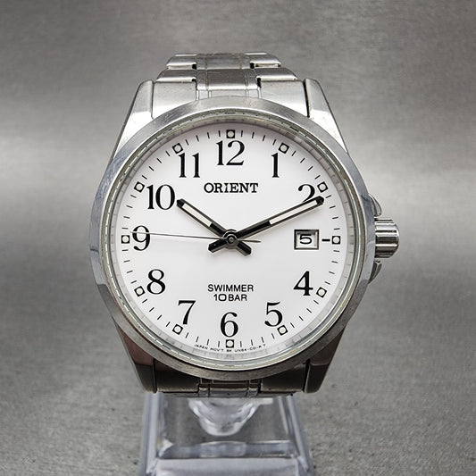 Orient Swimmer Watch Men 36mm White Dial Silver Tone Date Round New Battery ABC0