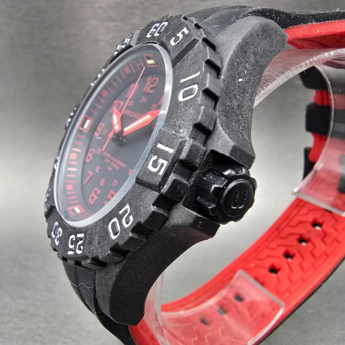 Chronologia Watch Men 45mm Black Dial Black Red Date Round New Battery2