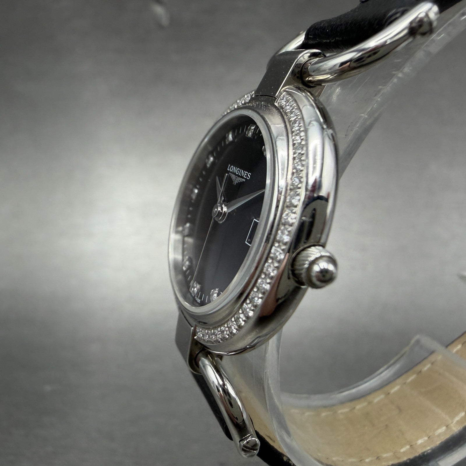 Longines Equestrian Watch Women 26mm Black Dial Steel Diamond Bezel New Battery2