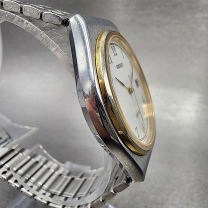 Seiko Spirit Watch Men 34mm White Dial Silver Tone Date 5p32-6b30 New Battery
