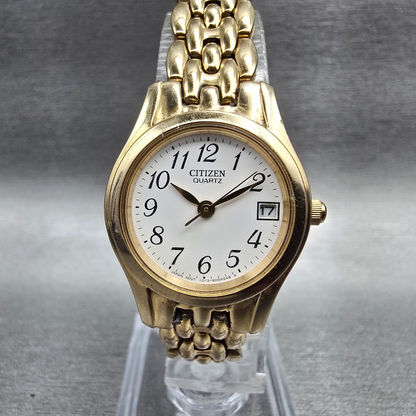 Citizen Watch Women 24mm White Dial Gold Tone Date Round 1012-S063612 New Batt0
