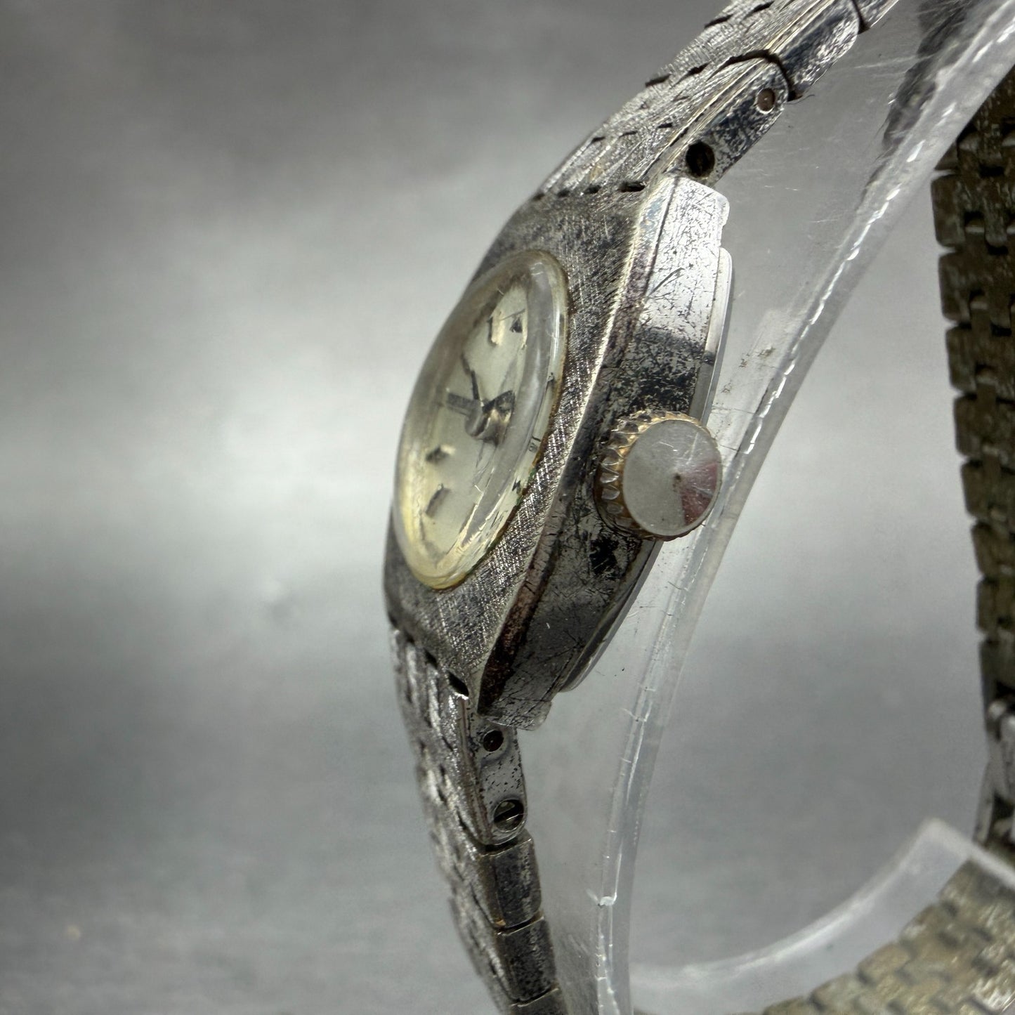 Seiko Watch Women 15mm Silver Dial Silver Tone Rectangle Manual 10-8360 Runs VTG2