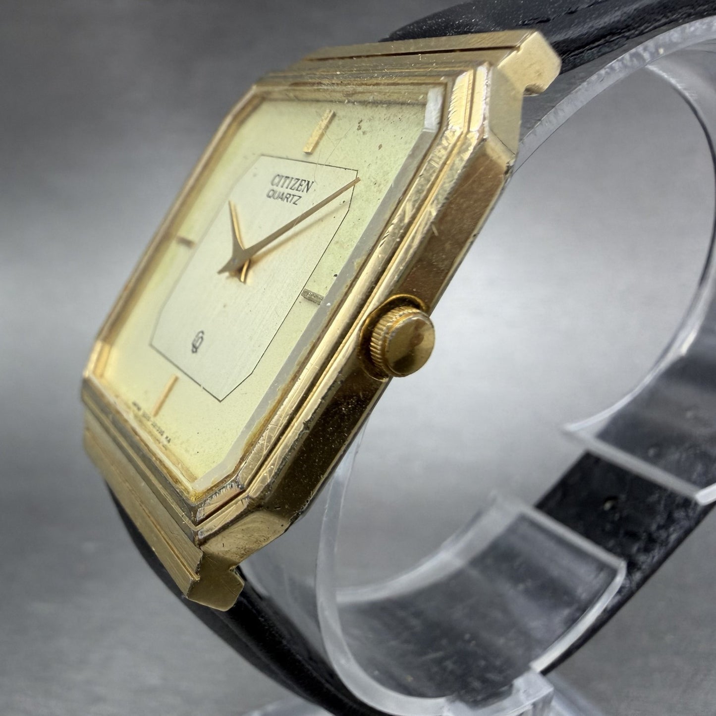 Citizen CQ Tank Watch Men 27mm Champagne Dial Gold Tone Octagon New Battery VTG2