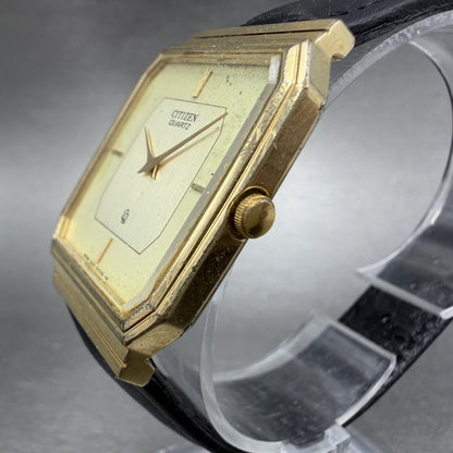 Citizen CQ Tank Watch Men 27mm Champagne Dial Gold Tone Octagon New Battery VTG2