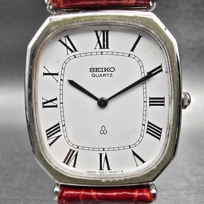 Seiko Watch Men 29mm White Dial Silver Tone Rectangle 7820-5480 New Battery1