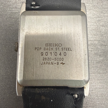 Seiko Tank Watch Men 24mm Silver Dial Silver Tone Rectangle 2620-5000 New Batt10