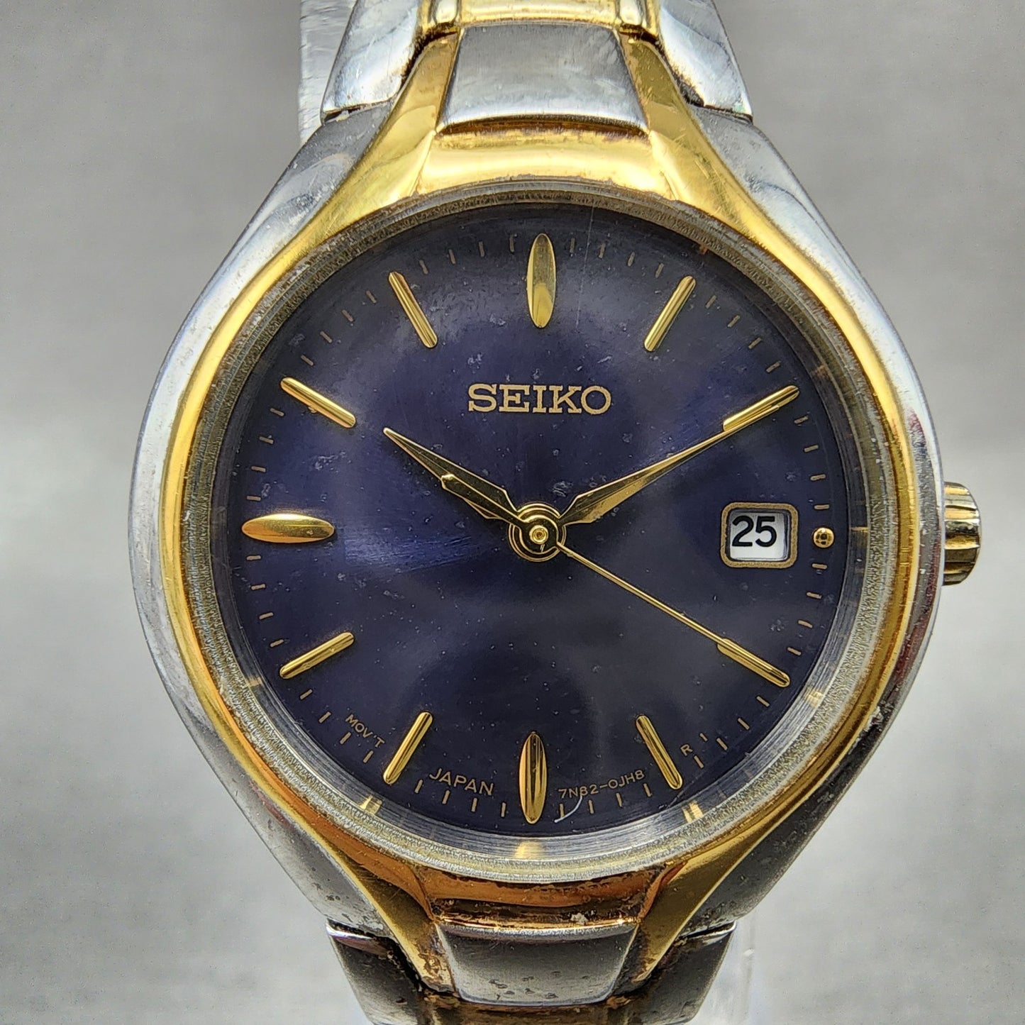 Seiko Watch Women 25mm Purple Dial Two Tone Date Round 7n820DR0 New Battery1