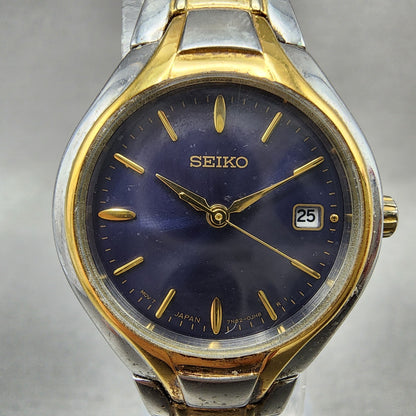 Seiko Watch Women 25mm Purple Dial Two Tone Date Round 7n820DR0 New Battery1