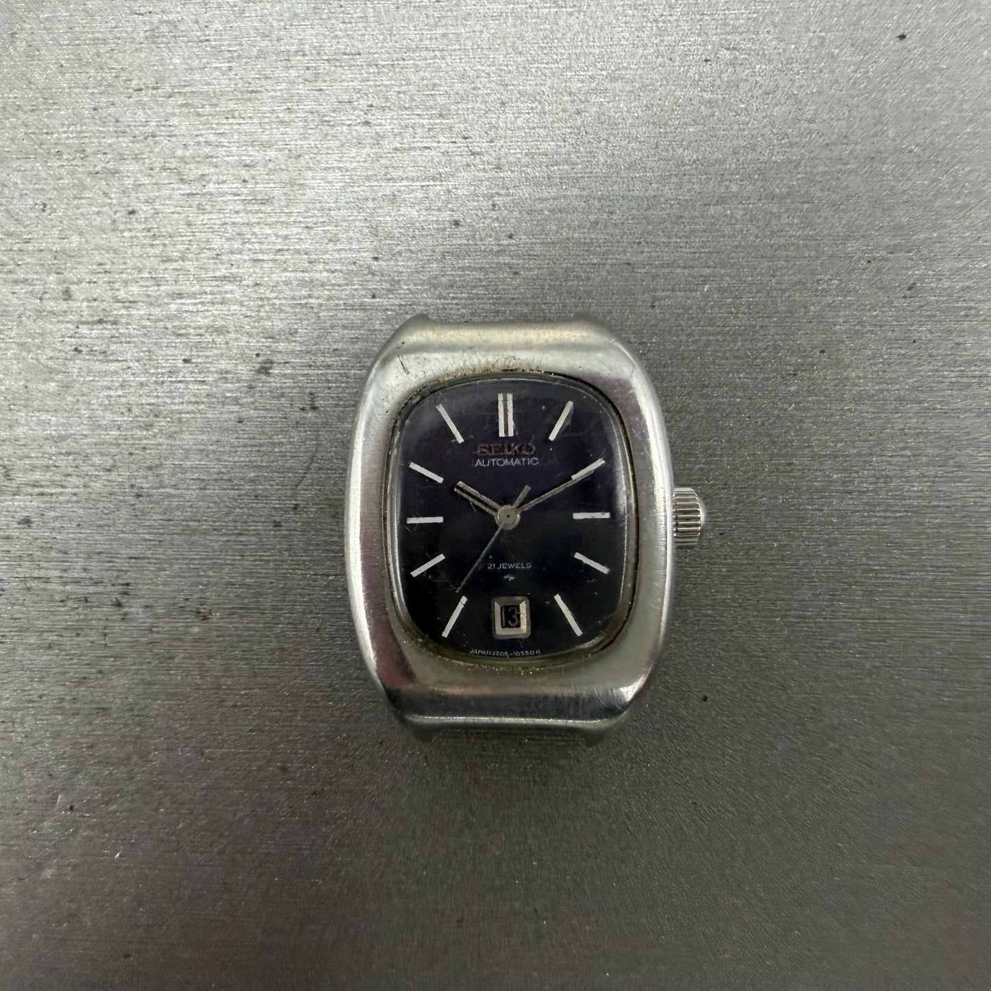 Seiko Automatic Tank Watch Women 24mm Blue Dial Steel Date 2205-3031 PARTS0