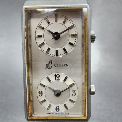 Citizen XC Tank Dual Time Watch Women 18mm Silver Dial Silver Tone New Battery