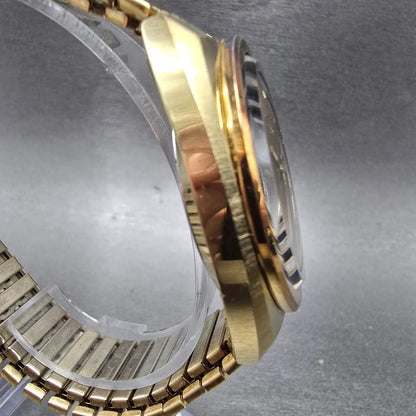 Seiko 5 Automatic Watch Men 39mm Gold Dial Gold Daydate Round 6119-8273 Works4