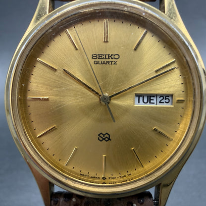 Seiko SQ Watch Men 34mm Champagne Dial Gold Tone Daydate 5Y23-7079 New Battery 51