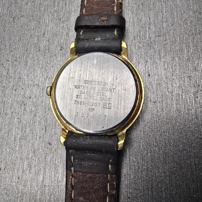 Seiko Watch Women 27mm White Dial Gold Tone Date Round 7N89-0201 New Battery VTG10