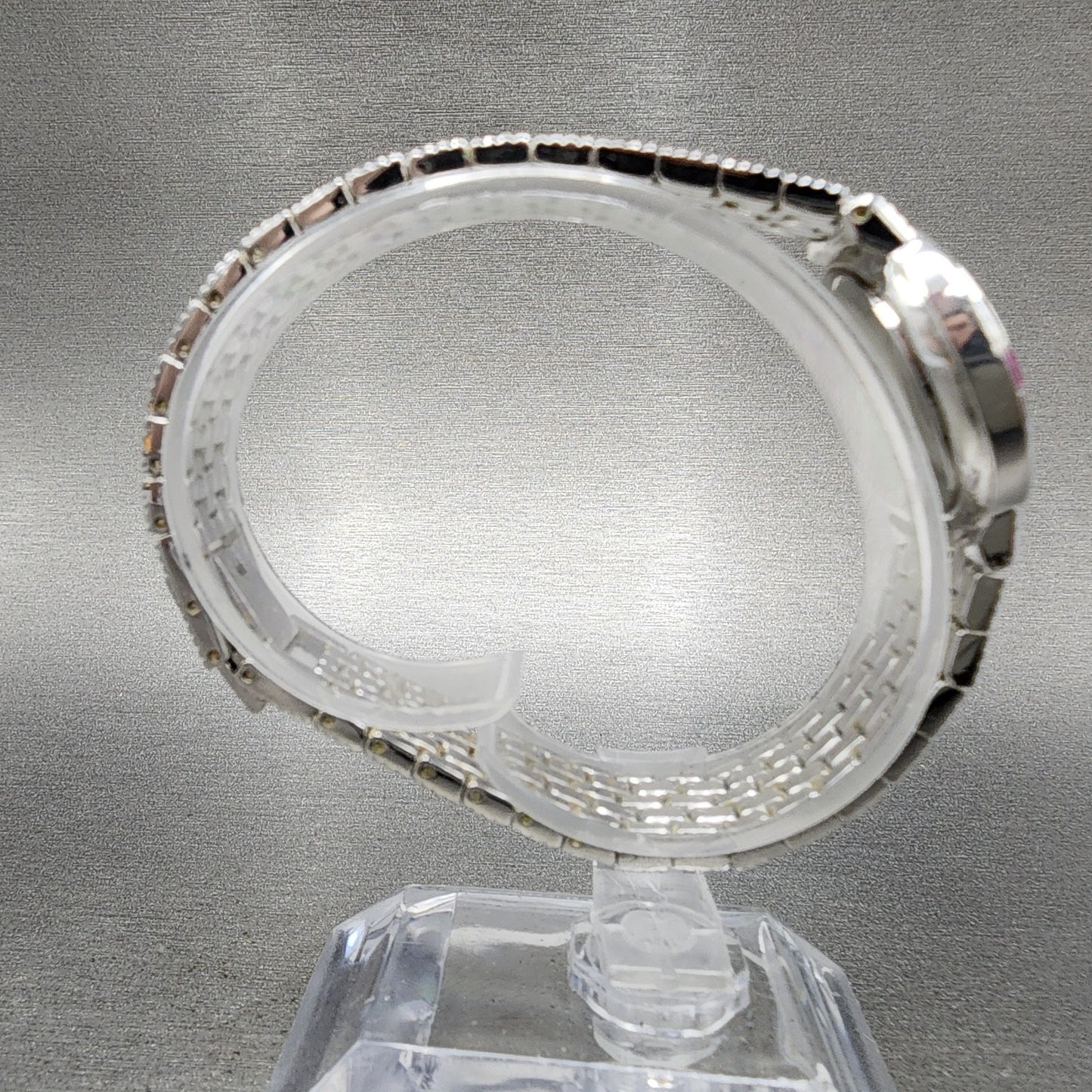 LZ Watch Women 25mm White Dial Silver Tone Ruby Bezel Diamonds Fine Plat New Bat8