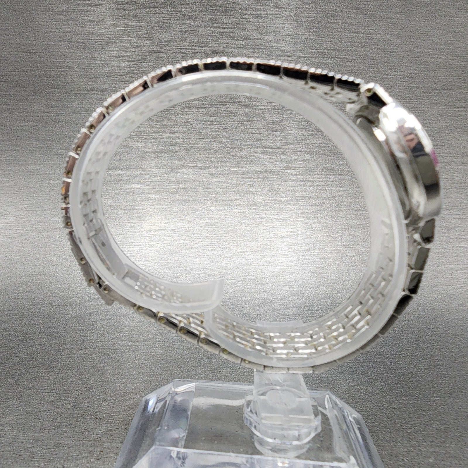 LZ Watch Women 25mm White Dial Silver Tone Ruby Bezel Diamonds Fine Plat New Bat8
