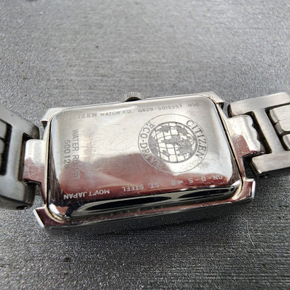 Citizen EcoDrive Tank Watch Women 15mm MOP Dial Steel Crystal Bezel Runs9