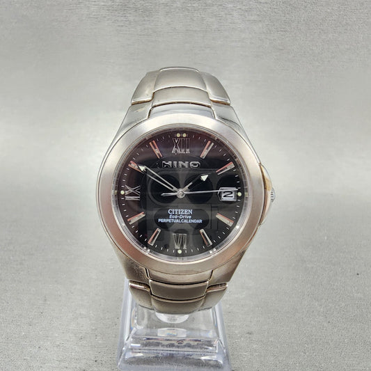 Citizen Eco-Drive Hino Perpetual Calendar Watch Men 36mm Black Dial Titanium Run