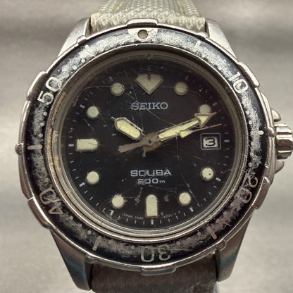 Seiko Scuba Dive Watch Men 36mm Black Dial Silver Date Round 7N35-600A New Batt1