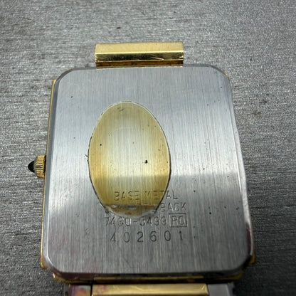 Seiko Tank Watch Men 25mm Black Dial Gold Tone Rectangle READ!! 7430-5499 NewBat11