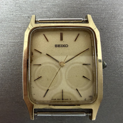 Seiko Tank Watch Men 27mm Cream Dial Gold Tone Rectangle 5E31-5A50 PARTS2