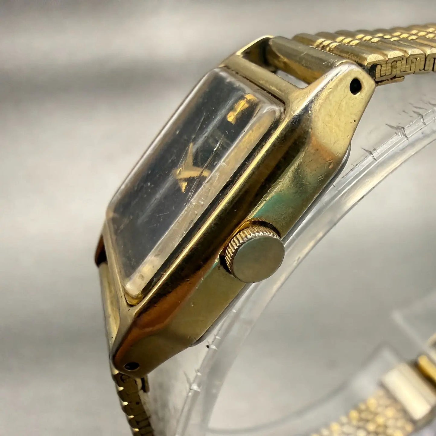 Seiko Watch Women 17mm Black Dial Gold Tone Rectangle 2B20-5000 New Battery VTG2