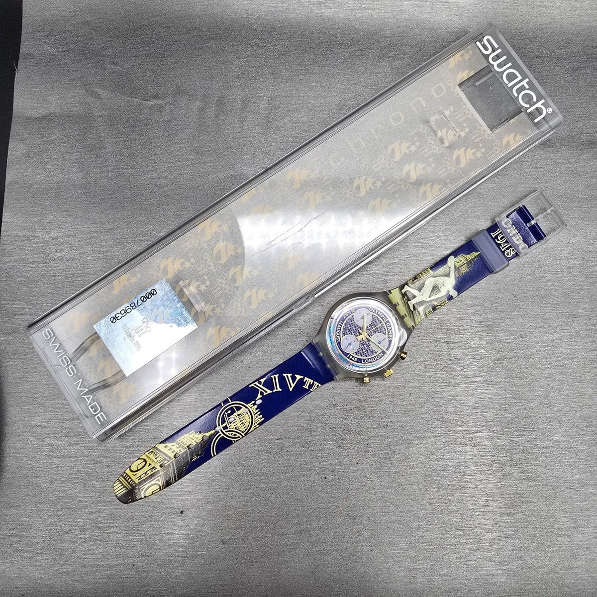 Swatch Chrono London 1948 Watch Men 43mm Blue Dial SCZ102 New Battery NOS14