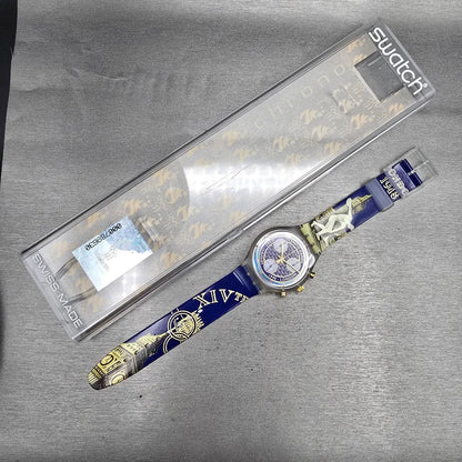 Swatch Chrono London 1948 Watch Men 43mm Blue Dial SCZ102 New Battery NOS14