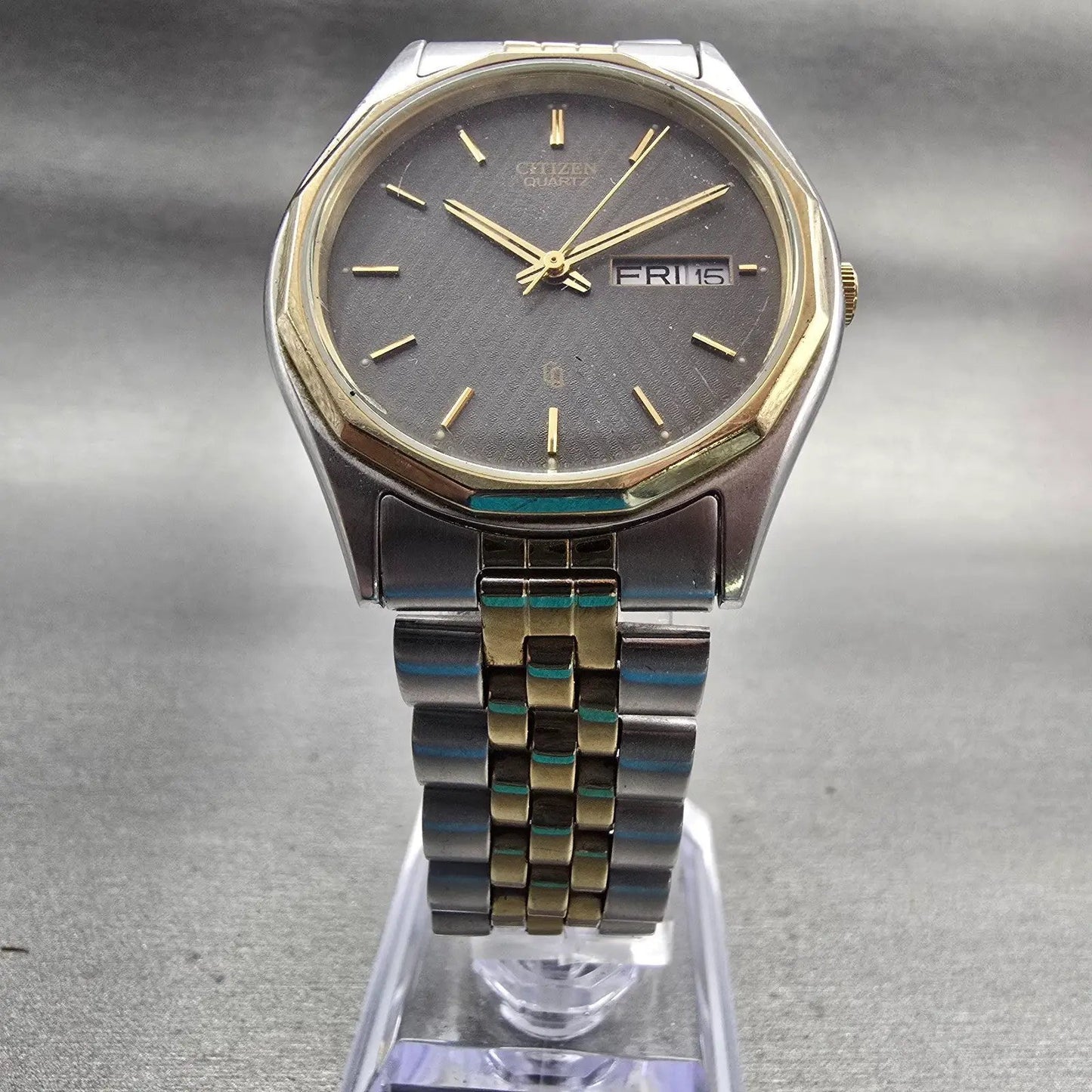 Citizen CQ Watch Men 35mm Gray Dial Two Tone Daydate Round 1102-K11294 New Batt5
