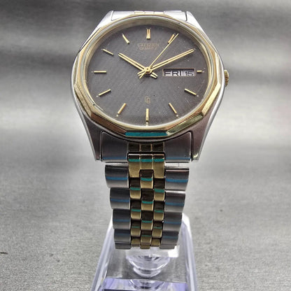 Citizen CQ Watch Men 35mm Gray Dial Two Tone Daydate Round 1102-K11294 New Batt5