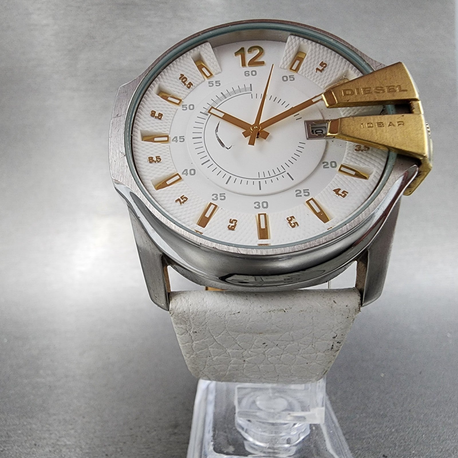 Diesel Master Cheif Watch Men 45mm White Dial Steel Date Round DZ1476 New Batt5