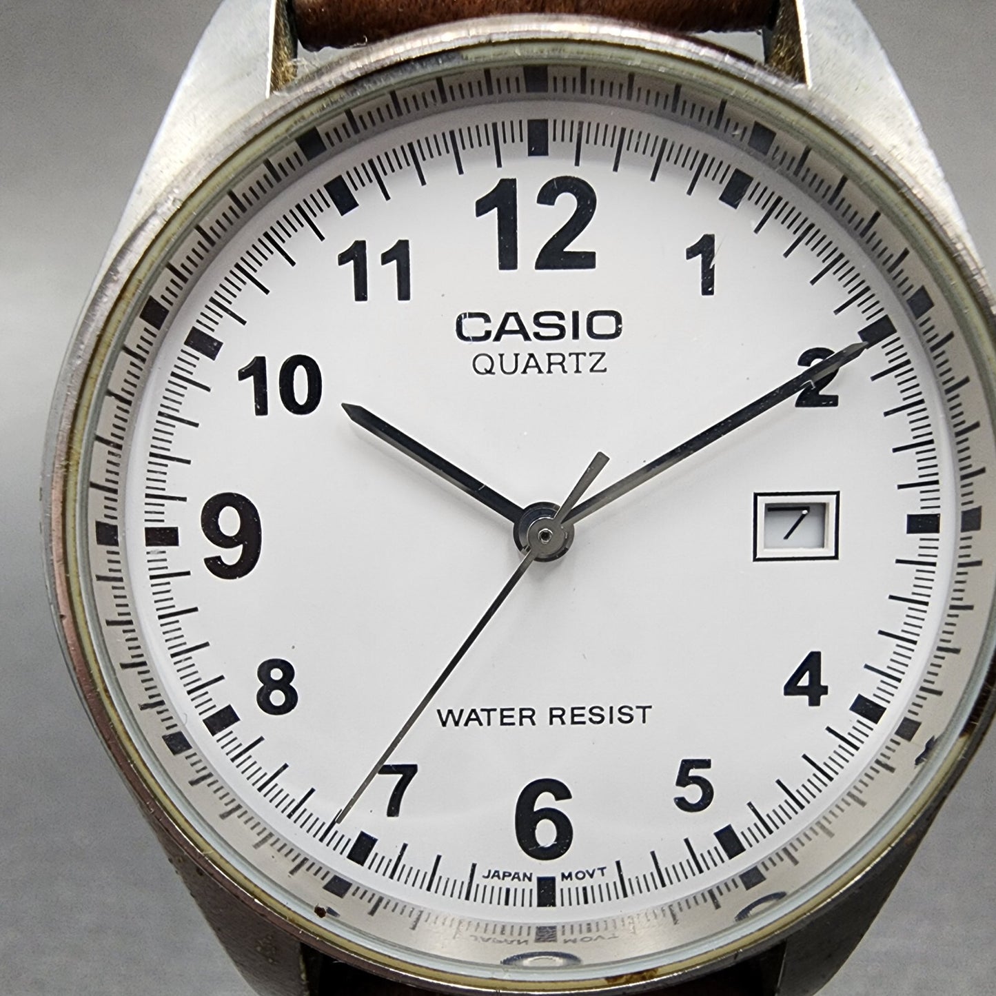 Casio Watch Men 36mm White Dial Silver tone Date Round MTP1175 New Battery1