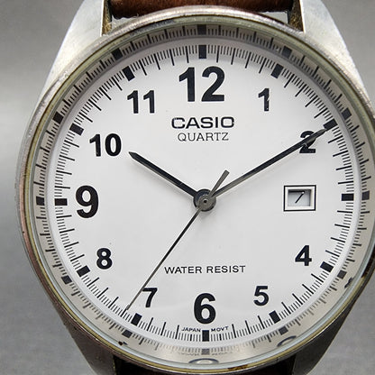 Casio Watch Men 36mm White Dial Silver tone Date Round MTP1175 New Battery1