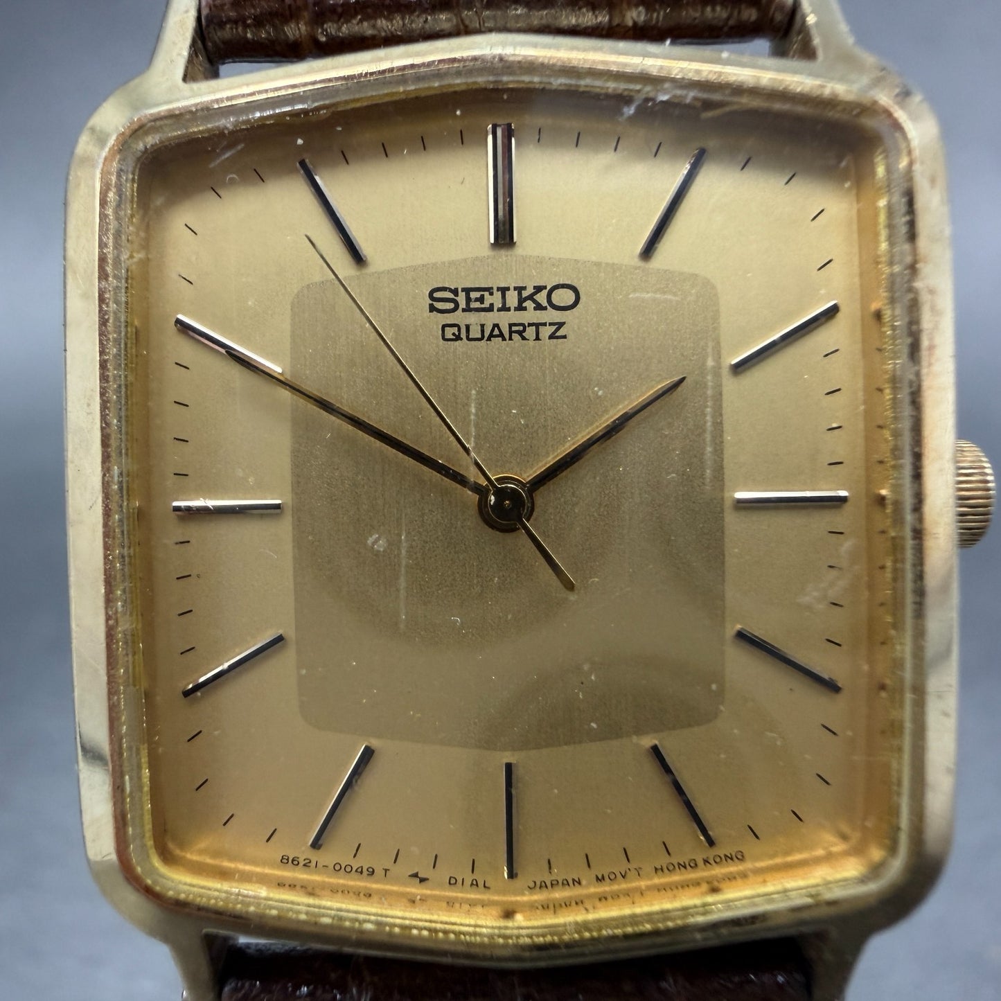 Seiko Watch Men 26mm Champagne Dial Gold Tone Rectangle 8621-5019 PARTS Vintage2