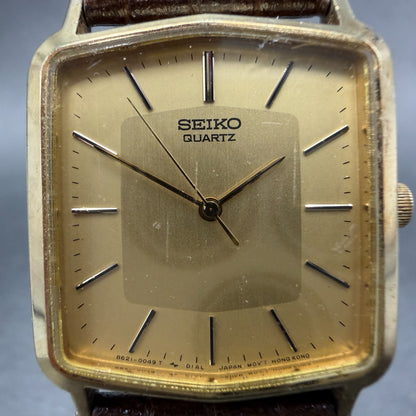 Seiko Watch Men 26mm Champagne Dial Gold Tone Rectangle 8621-5019 PARTS Vintage2