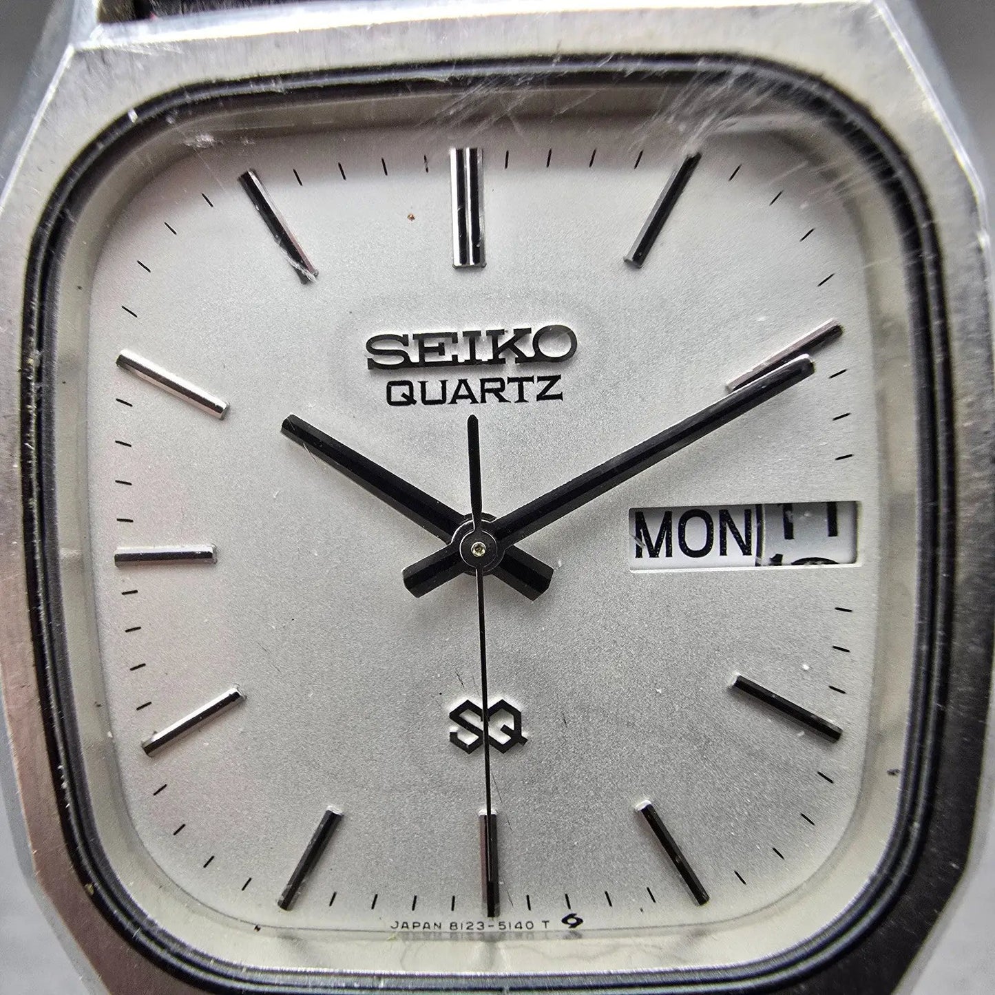 Seiko SQ Watch Men 32mm Silver Dial Silver Tone Daydate 8123-5129 New Battery VH1