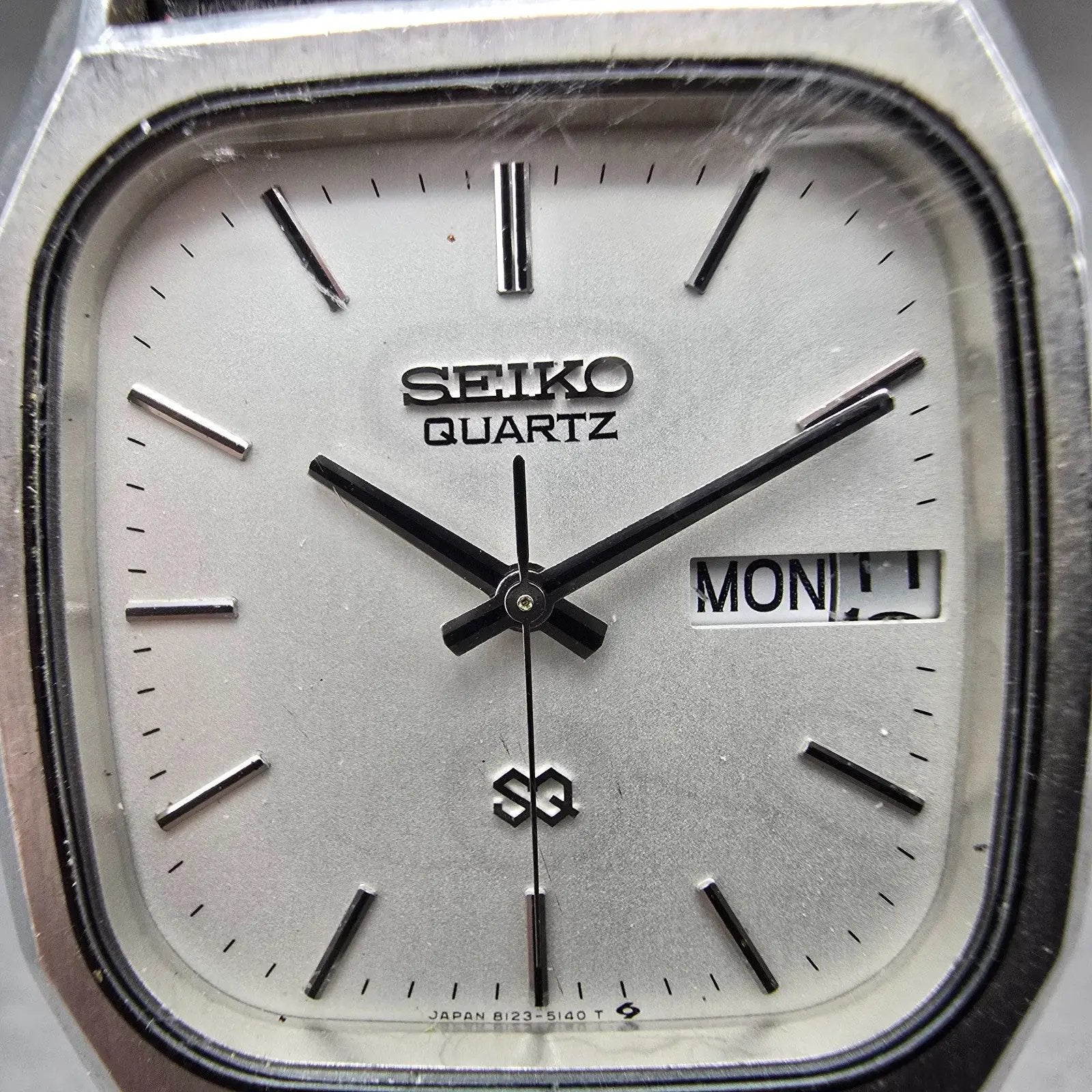 Seiko SQ Watch Men 32mm Silver Dial Silver Tone Daydate 8123-5129 New Battery VH1