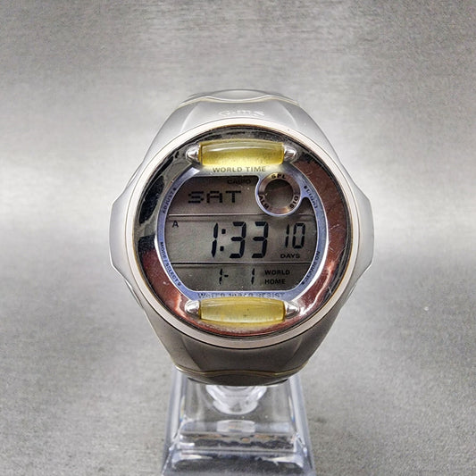 Casio Baby G Watch Women 42mm Digital Silver Tone Alarm Chrono MSG-140LV New Bat