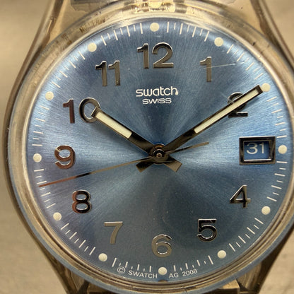 Swatch Blue Choco Watch Men 34mm Blue Dial Clear Date Round GM415 New Battery1