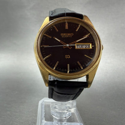 Seiko SQ Watch Men 35mm Black Dial Gold Tone Daydate Round 8223-8019 New Battery5