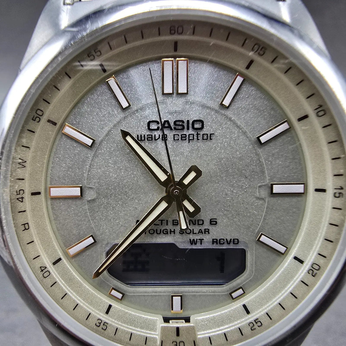 Casio Wave Ceptor WVA-M630 Watch Men 42mm Champagne Dial Steel Solar Analog Digi1