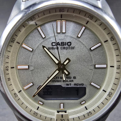 Casio Wave Ceptor WVA-M630 Watch Men 42mm Champagne Dial Steel Solar Analog Digi1