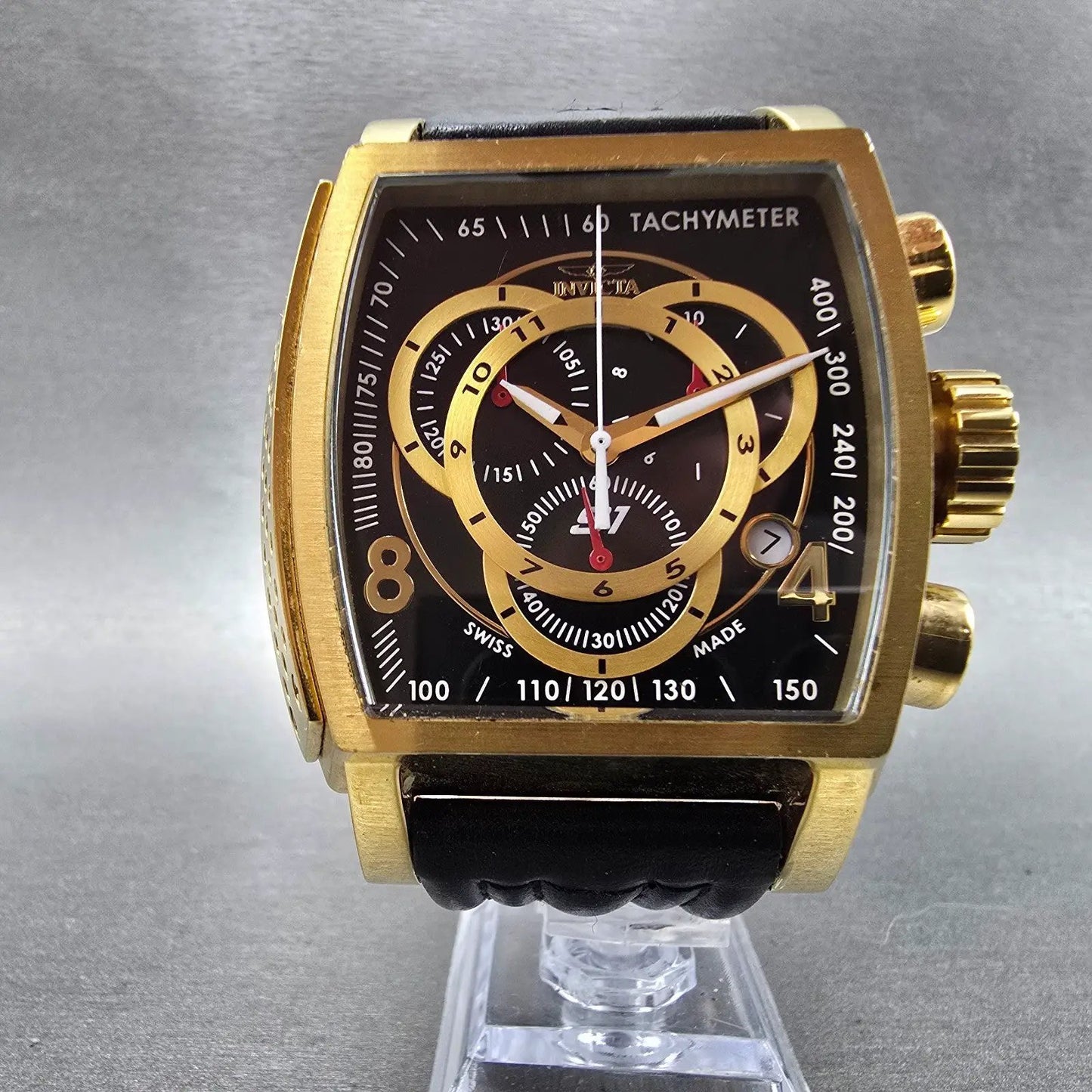 Invicta S1 Rally Chronograph Watch Men 48mm Black Dial Gold Tone 20242 New Batt5