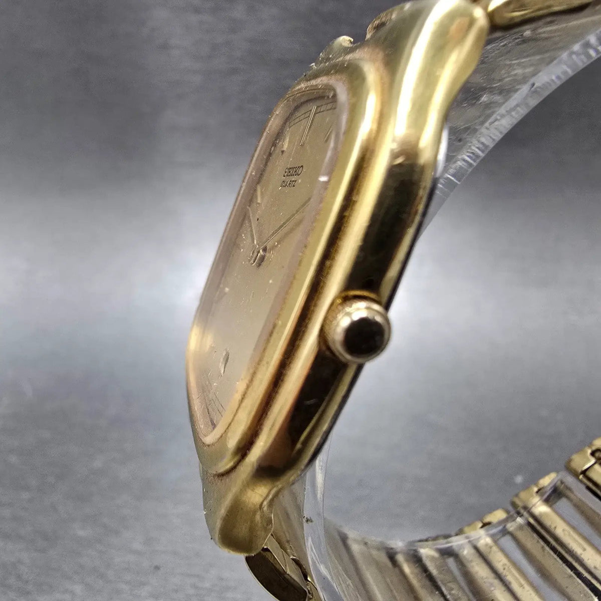 Seiko Tank Watch Men 30mm Gold Dial Gold Tone Rectangle 5y39-5089 PARTS JP3