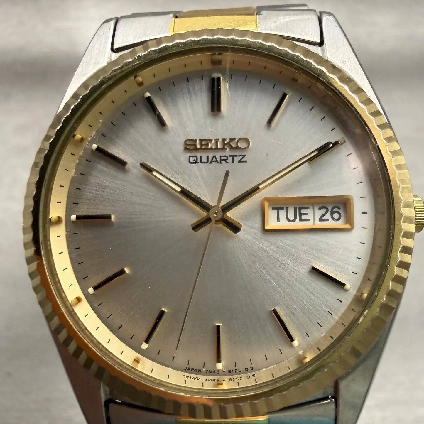 Seiko President Watch Men 36mm Silver Dial Two Tone Daydate 7N43-8110 New Batt1