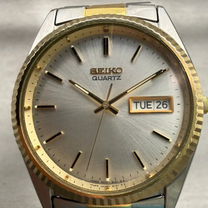 Seiko President Watch Men 36mm Silver Dial Two Tone Daydate 7N43-8110 New Batt1