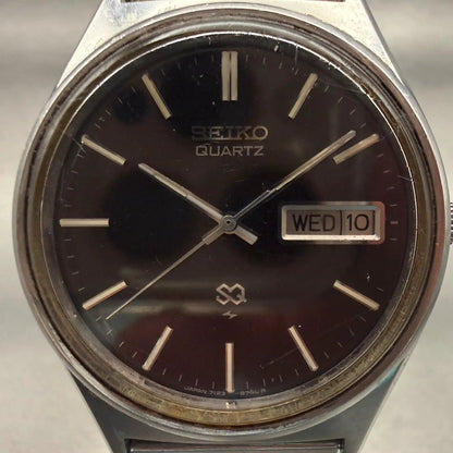 Seiko SQ Watch Men 35mm Black Dial Silver Tone Daydate Round 7123-8500 PARTS!!!!2