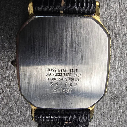 Seiko Pulsar Watch Men 30mm Gold Dial Gold Tone Octagon Y100-5419 New Battery10